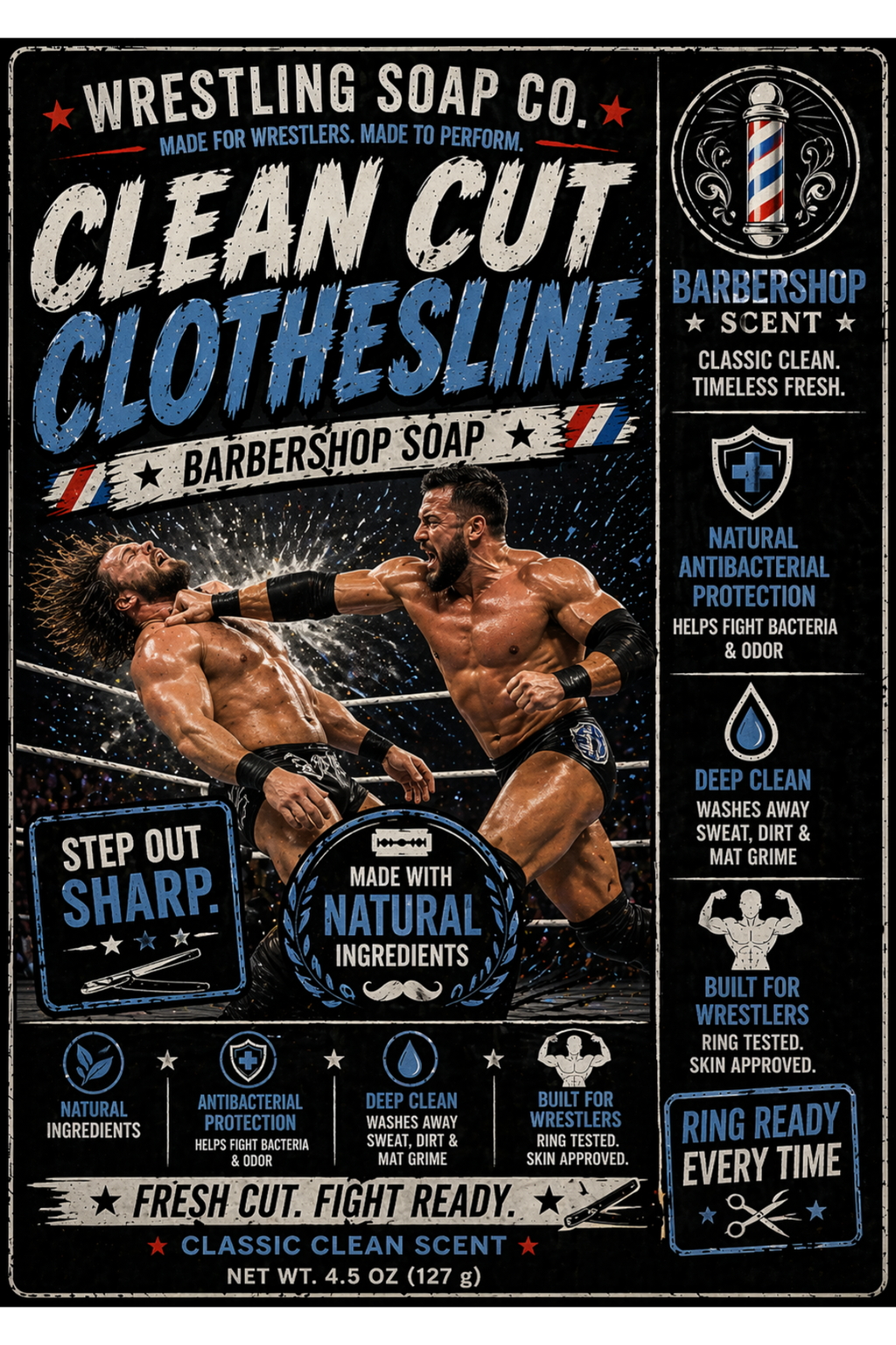 Clean Cut Clothesline- Barbershop Scented Artisan Wrestling Soap