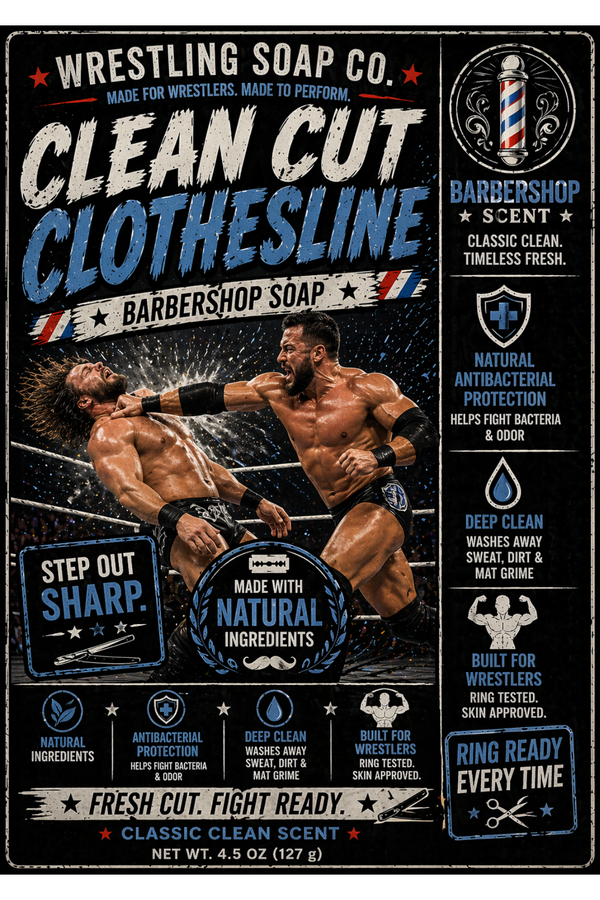Clean Cut Clothesline- Barbershop Scented Artisan Wrestling Soap