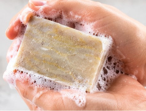 Tea tree soap lathering in hands