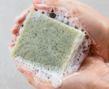 Spearmint eucalyptus soap lathering in hands